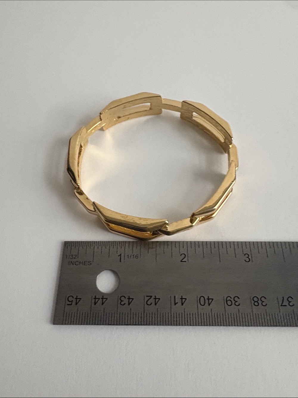 Gold Geometric Link Bangle Bracelet Modern Stackable Jewelry - Picture 4 of 4